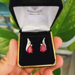 Ruby and Diamond Stud Earrings 14k White Gold Lab grown Ruby natural diamond